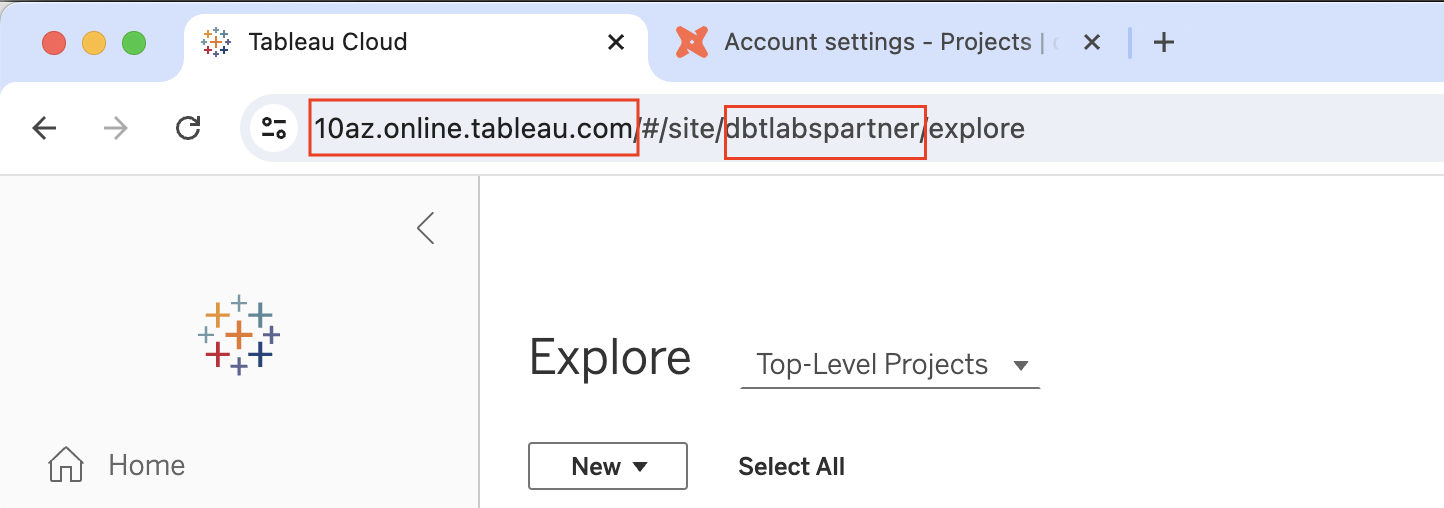Locate the Server URL and Sitename in Tableau Locate the Server URL and Sitename in Tableau
