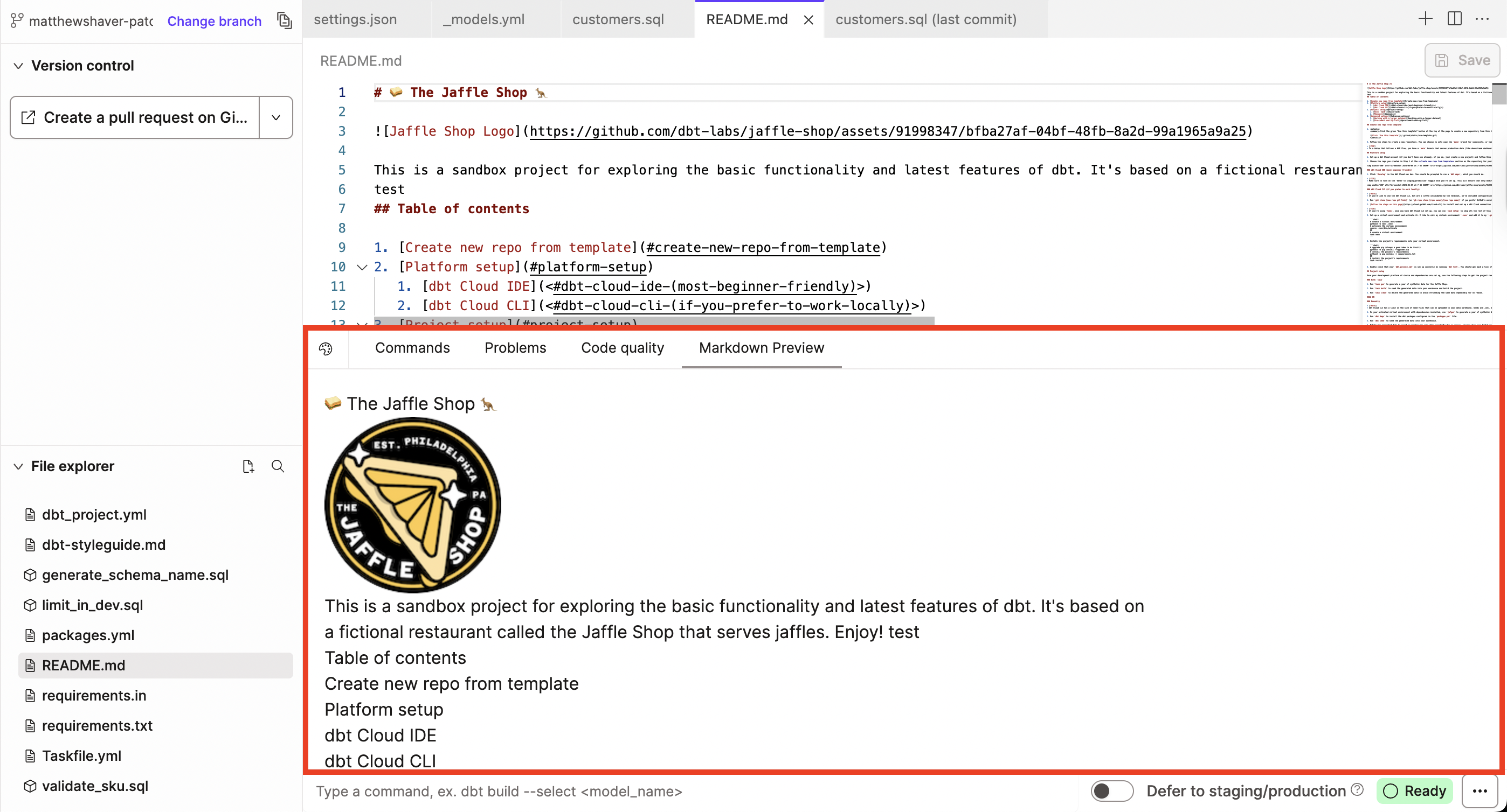 The Markdown Preview console tab renders markdown code below the Editor tab. The Markdown Preview console tab renders markdown code below the Editor tab.